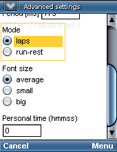 MB Timer - advanced settings screen
